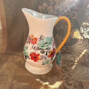 The Pioneer Woman Flea Market Decorated Pitcher 2 Quart Floral Yellow Handle